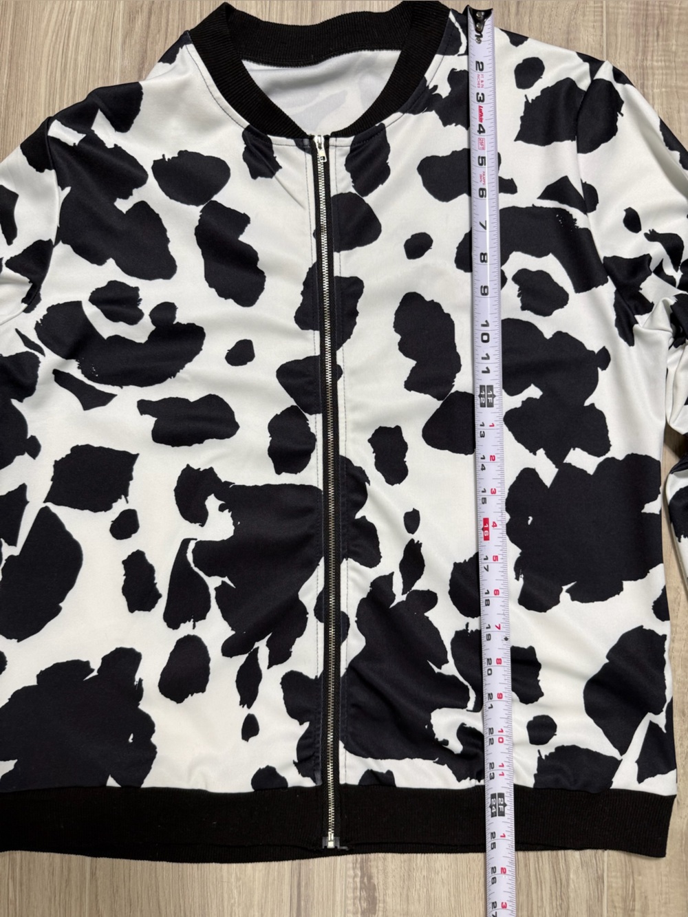 Women's Black & White Cow Print Bomber Jacket - Picture 6 of 7